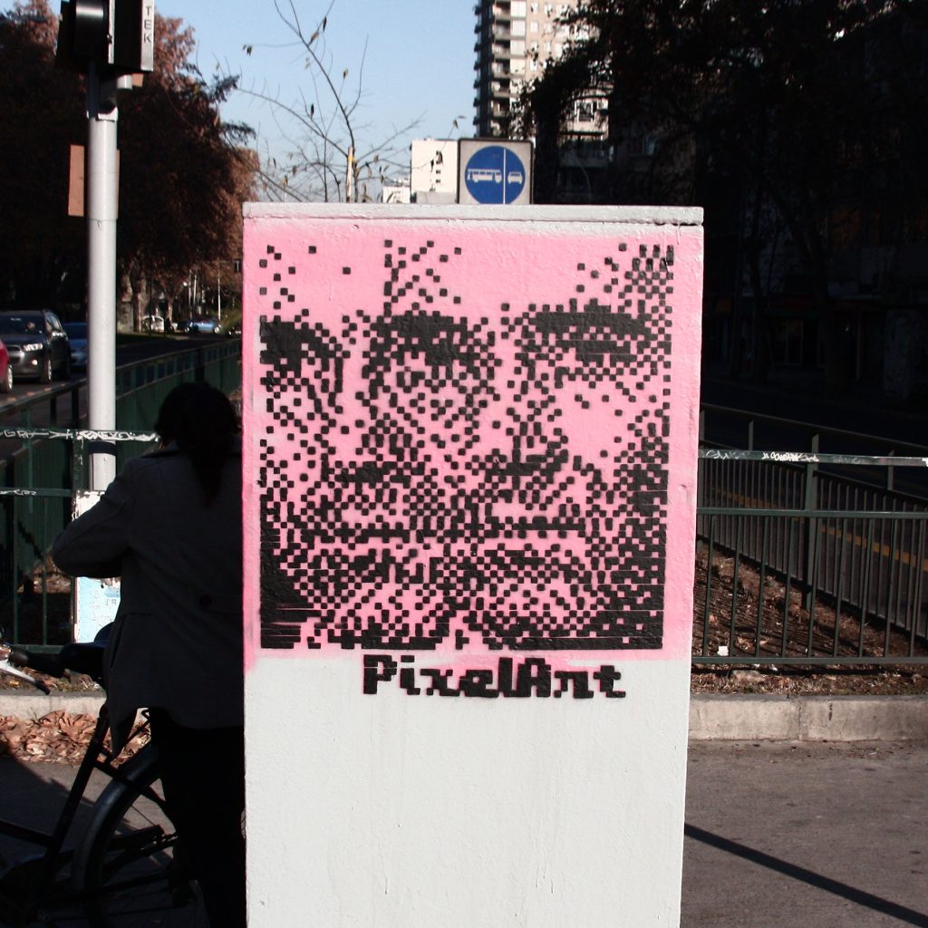 angry man pixel art streetart