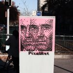 angry man pixel art streetart