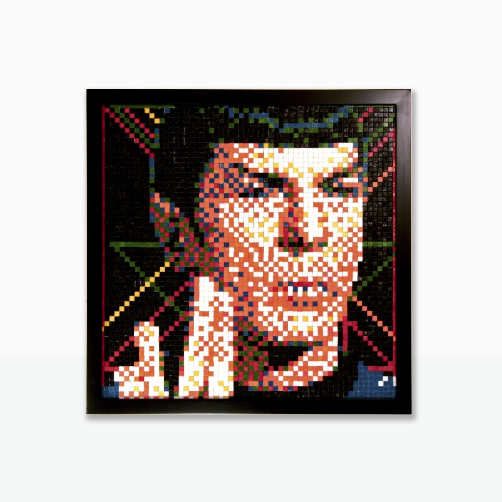 dr spock pixel remix cuadro pop creado con mosaico veneciano por el artista Pixel Art