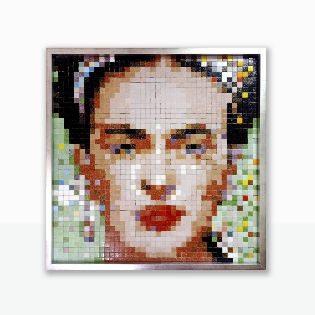 Mosaico Veneciano • Apropiación de Íconos “Frida Pixel Remix 2” Mosaico de teselas vítreas · 80 × 80 cm · 2022