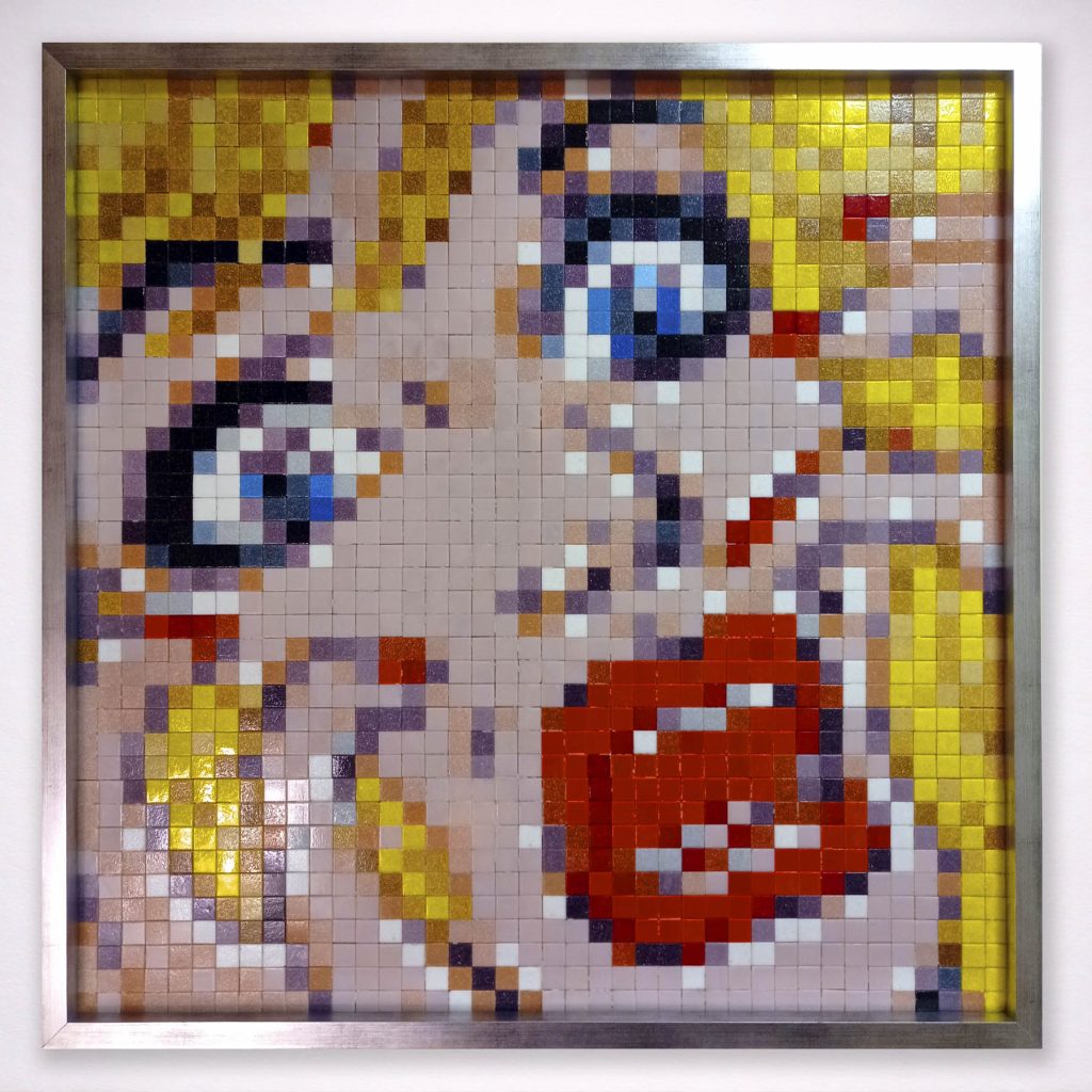 “Screaming Lady Pixel Remix” Mosaico Veneciano • Pop Art & Street Art Legacy Mosaico de teselas vítreas · 100 × 100 cm · 2021