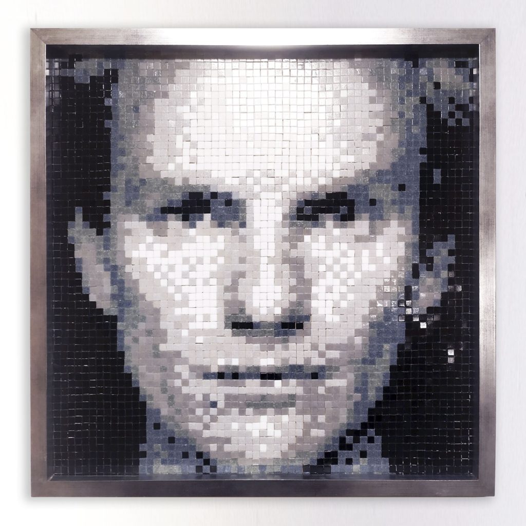 “Sting Pixel Remix” Mosaico Veneciano • Íconos de la Infancia Mosaico de teselas vítreas · 60 × 60 cm · 2021