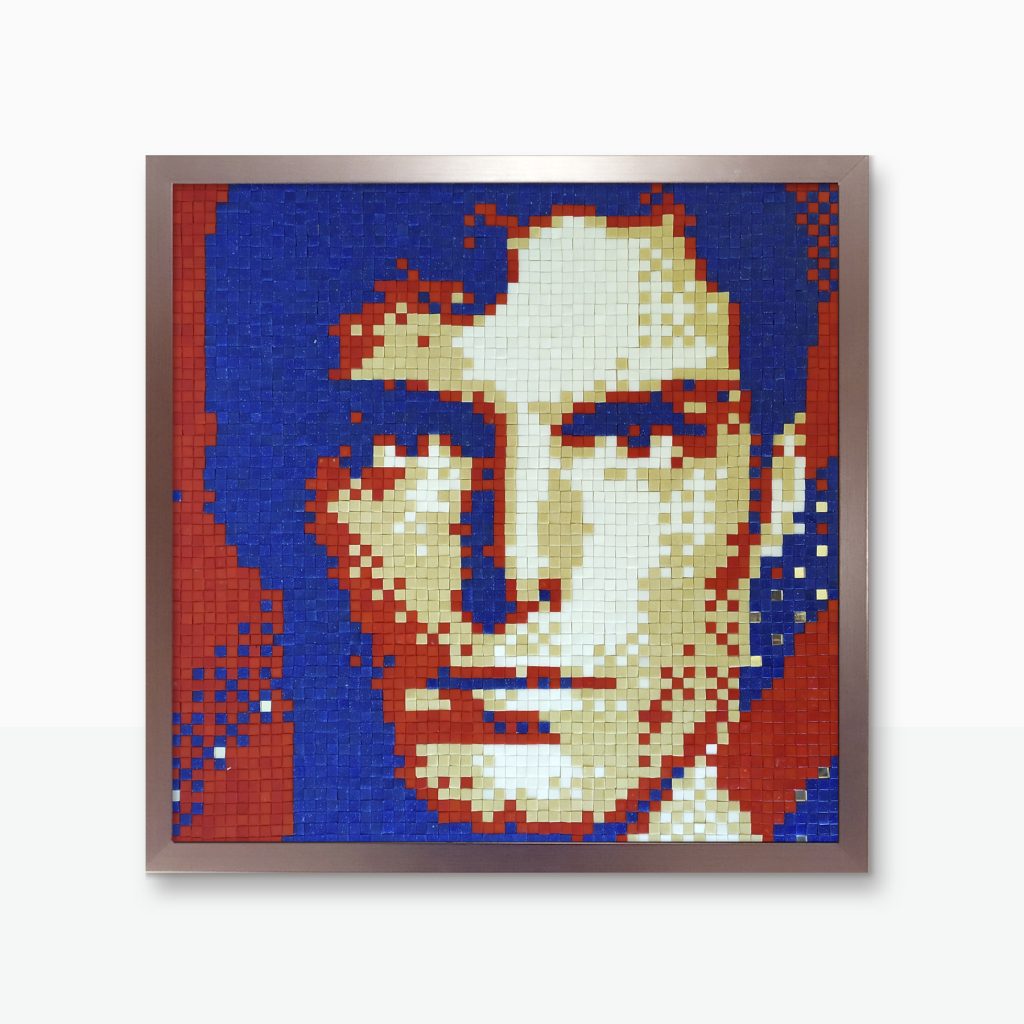 “Superman Pixel Remix” Mosaico de teselas vítreas y espejos · 60 × 60 cm · 2020 creado por el artista PixelArt