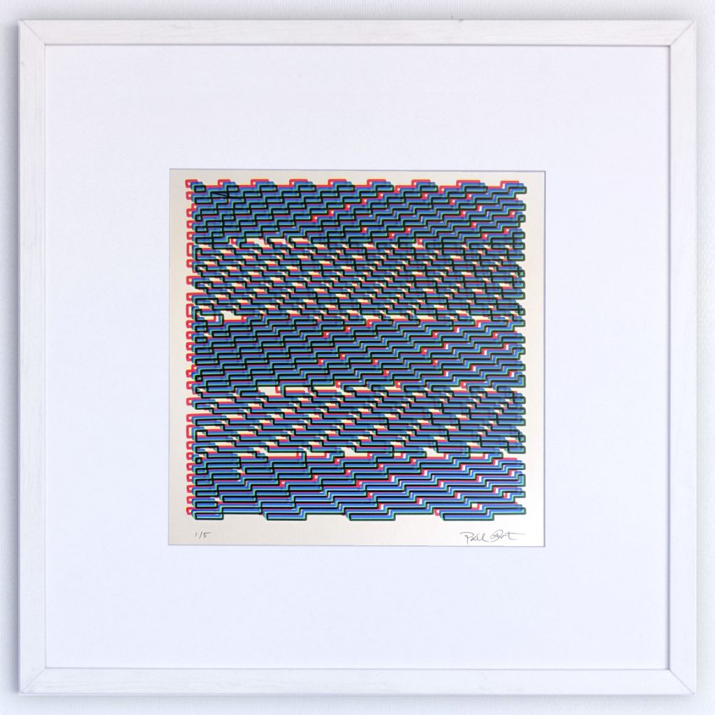 “Buffer Overflow” · Generative & Plotter Art · Abstract Series · Lápices acrílicos sobre papel · 50 × 50 cm (enmarcado) · 2025