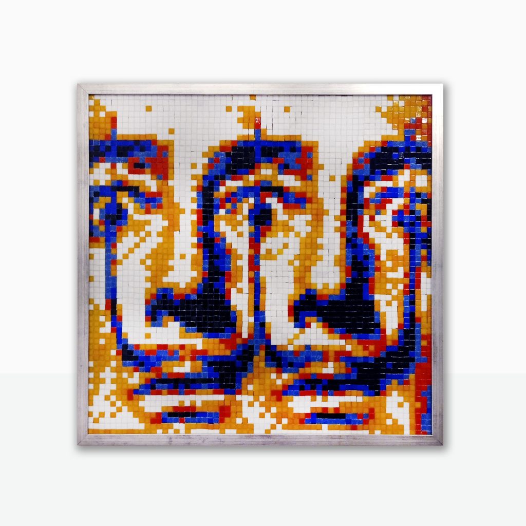 “Double Dalí 2” · Mosaico de teselas vítreas · 60 × 60 cm · 2023 Serie Surrealismo Pixelado