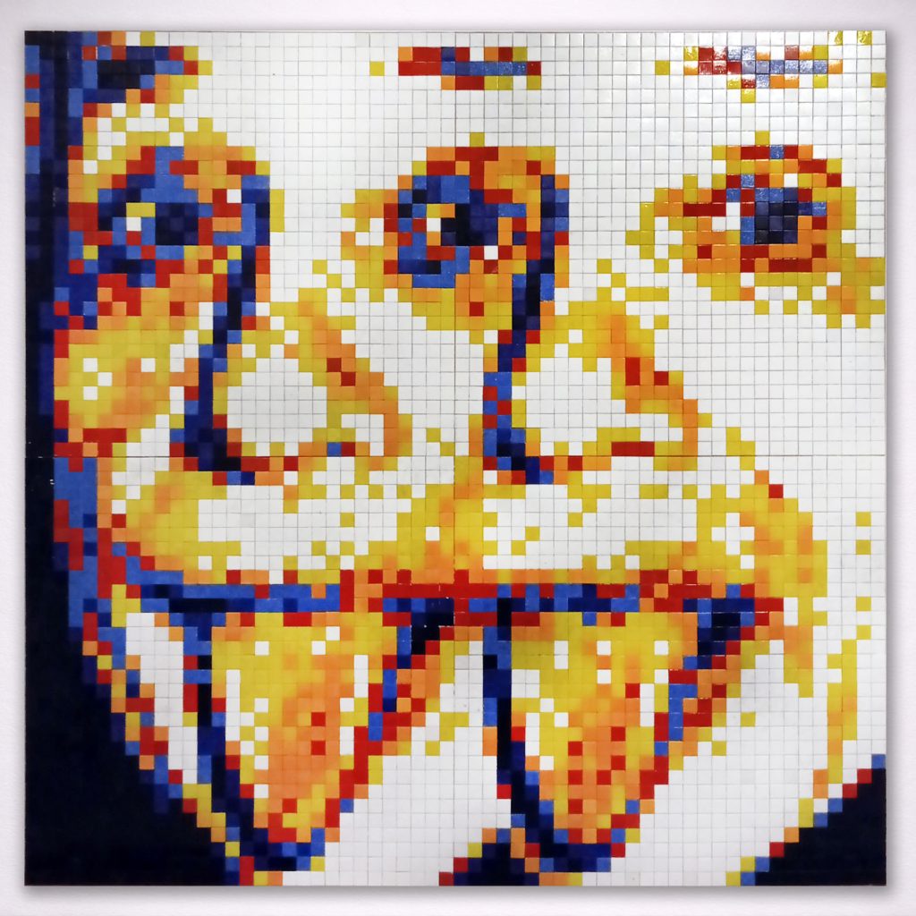 “Double Einstein Pixel Remix” · Mosaico Veneciano · Serie Iconos Mosaico de teselas vítreas · 120 × 120 cm · 2023