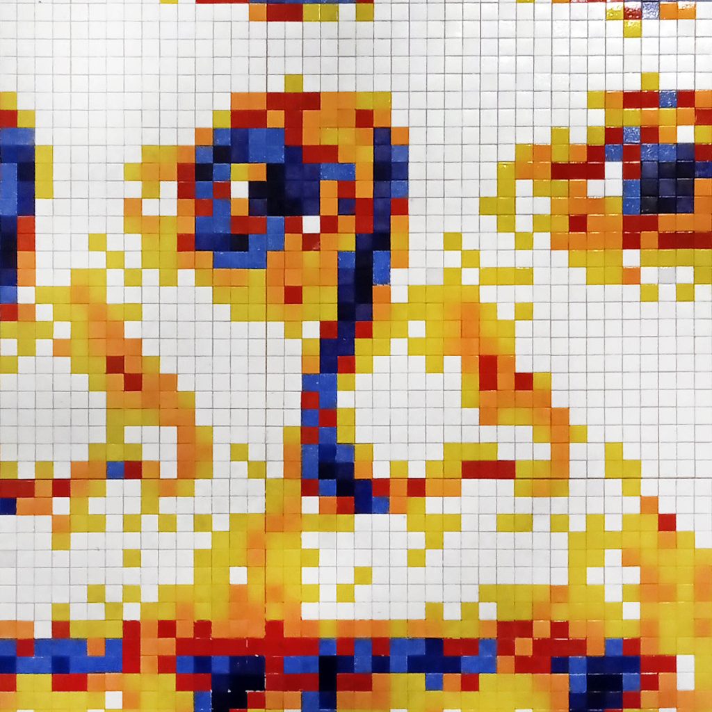 “Double Einstein Pixel Remix” · Mosaico Veneciano · Serie Iconos Mosaico de teselas vítreas · 120 × 120 cm · 2023