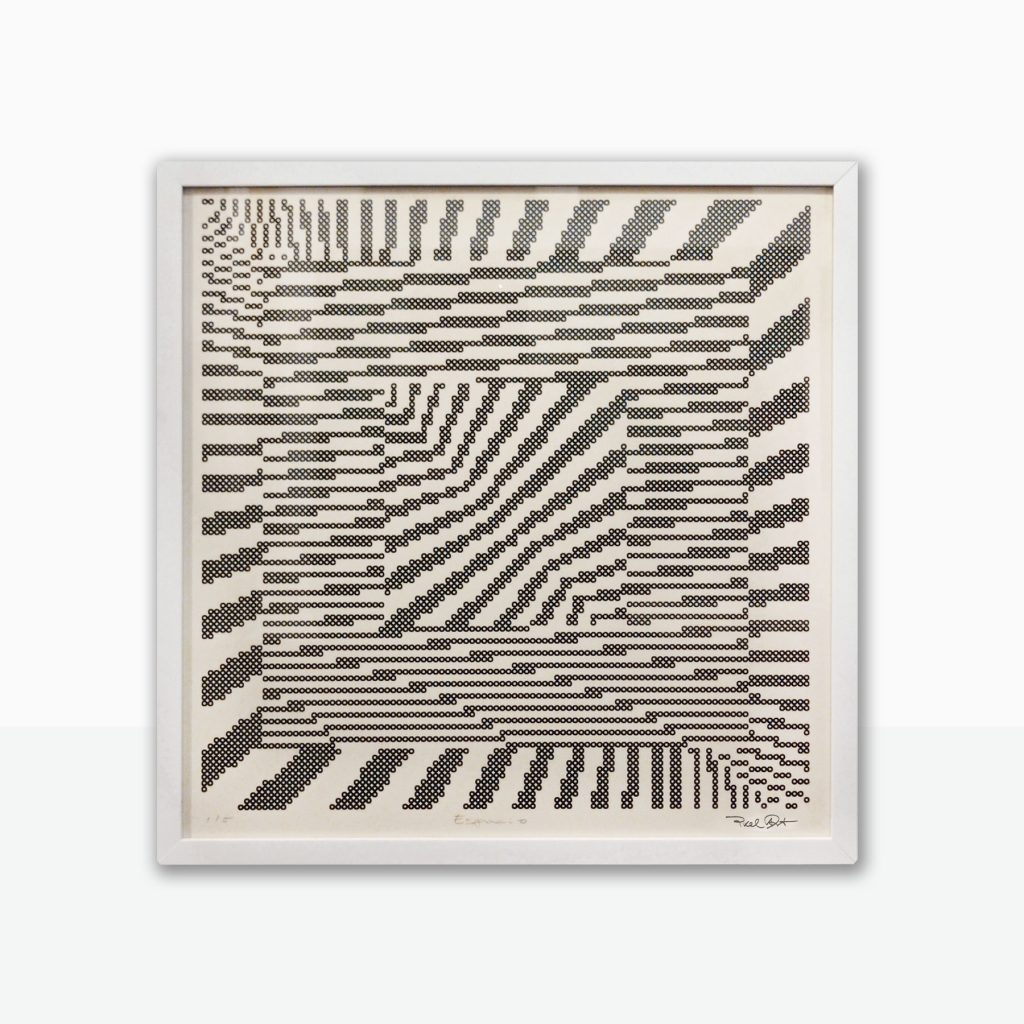 “Espacio” · Generative Artworks · Serie Profundidad Binaria · Tinta sobre papel (Plotter de plumillas) · 50 × 50 cm · 2023