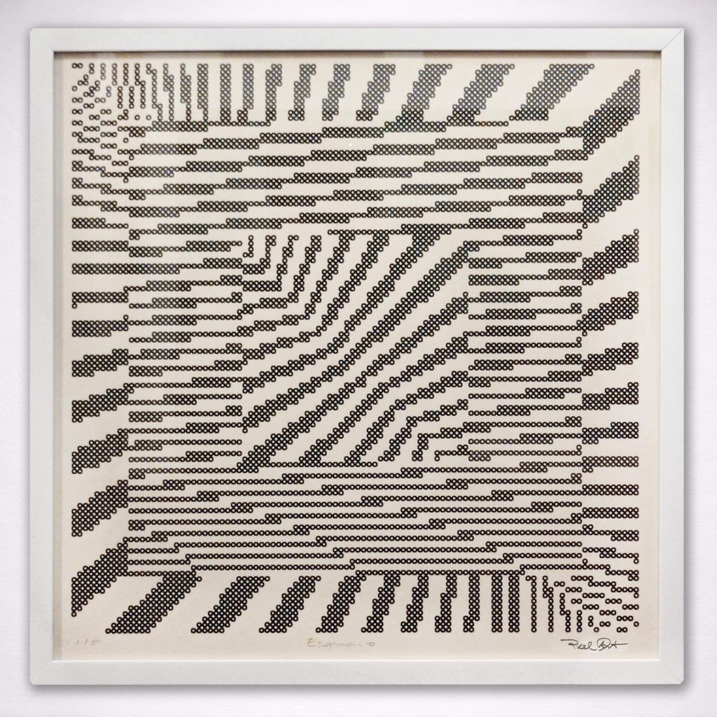 “Espacio” · Generative Artworks · Serie Profundidad Binaria · Tinta sobre papel (Plotter de plumillas) · 50 × 50 cm · 2023