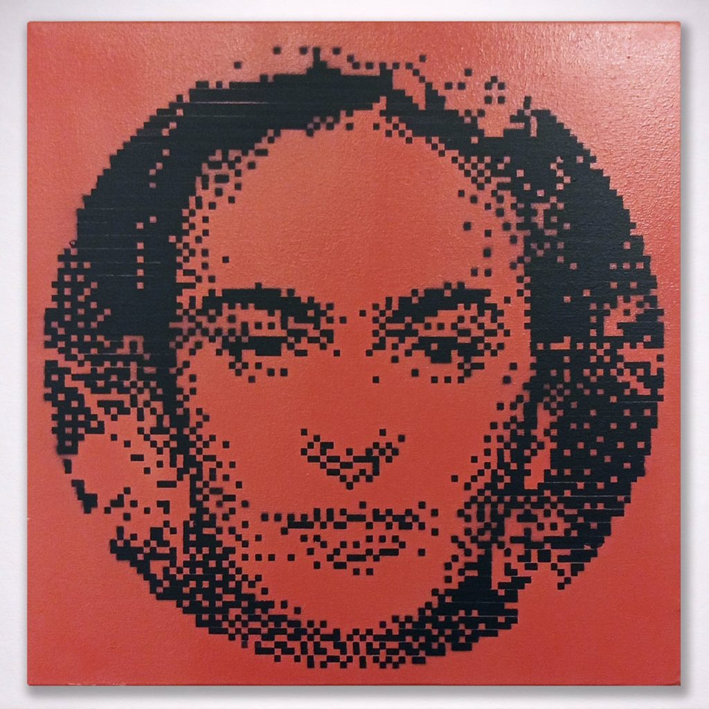 “Frida” · Stencil Pixel Art · Serie Iconos Pop Pintura spray y stencil sobre tela · 50 × 50 cm · 2023