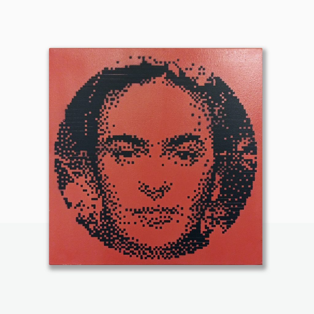 “Frida” · Stencil Pixel Art · Serie Iconos Pop Pintura spray y stencil sobre tela · 50 × 50 cm · 2023