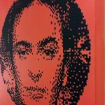 “Frida” · Stencil Pixel Art · Serie Iconos Pop Pintura spray y stencil sobre tela · 50 × 50 cm · 2023