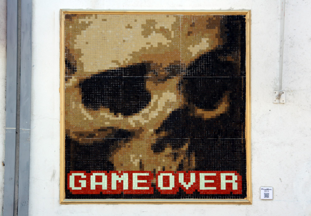 game over skull stretart mosaic pixelart game over skull stretart mosaic pixelart