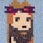 “JesusCrypto 001” Mosaico de teselas vítreas · 24 × 24 cm / 48 × 48 cm · 2022 Obra vinculada a la colección histórica "JesusCrypto" (OpenSea, 2021).