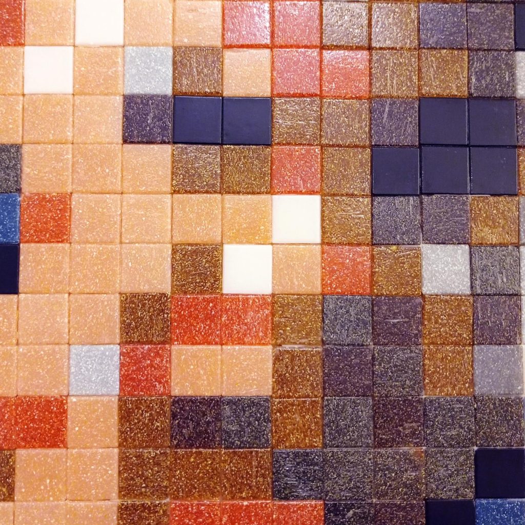 “K.O.” · Pixel Art Mosaic · Serie Iconos Pop Mosaico Veneciano · 100 × 150 cm · 2023