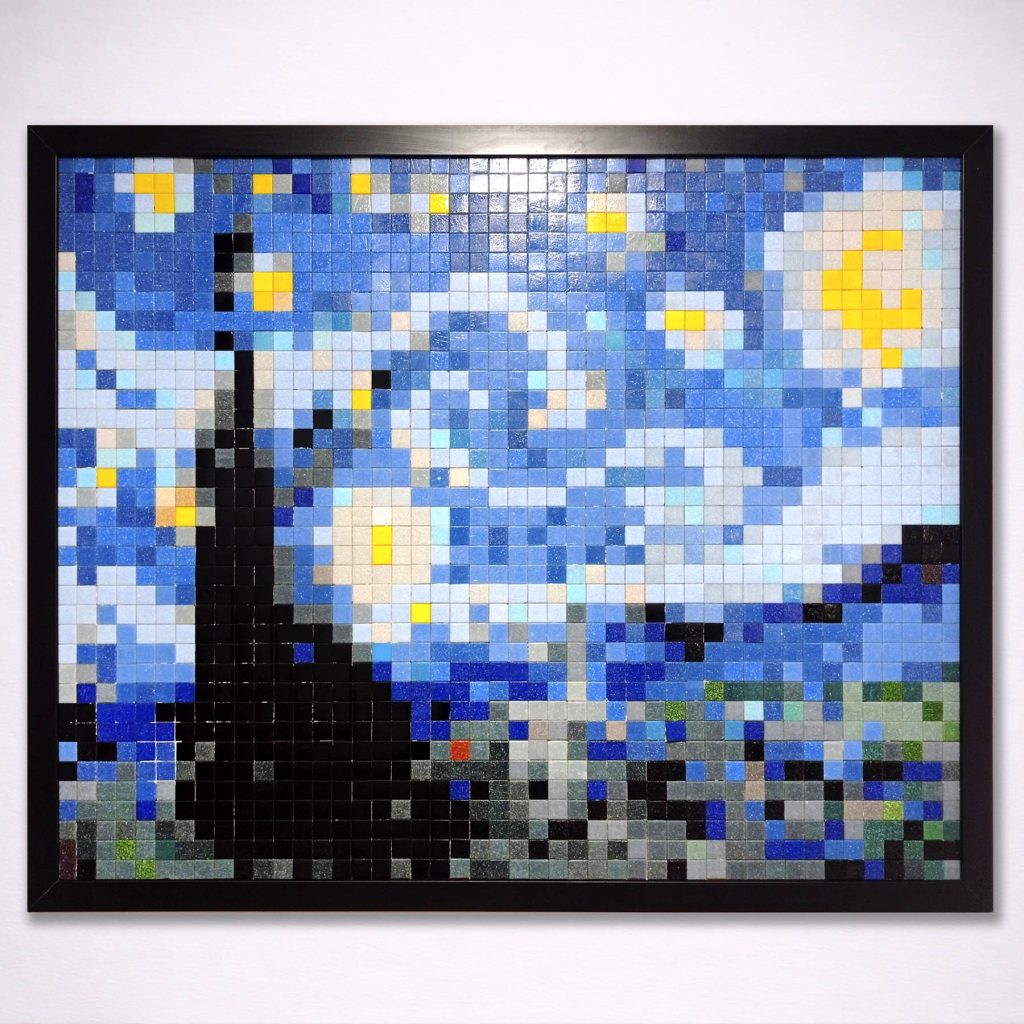 “La Noche Estrellada Pixel Remix” Mosaico Veneciano • Clásicos en Pixel Mosaico de teselas vítreas · 80 × 100 cm · 2022