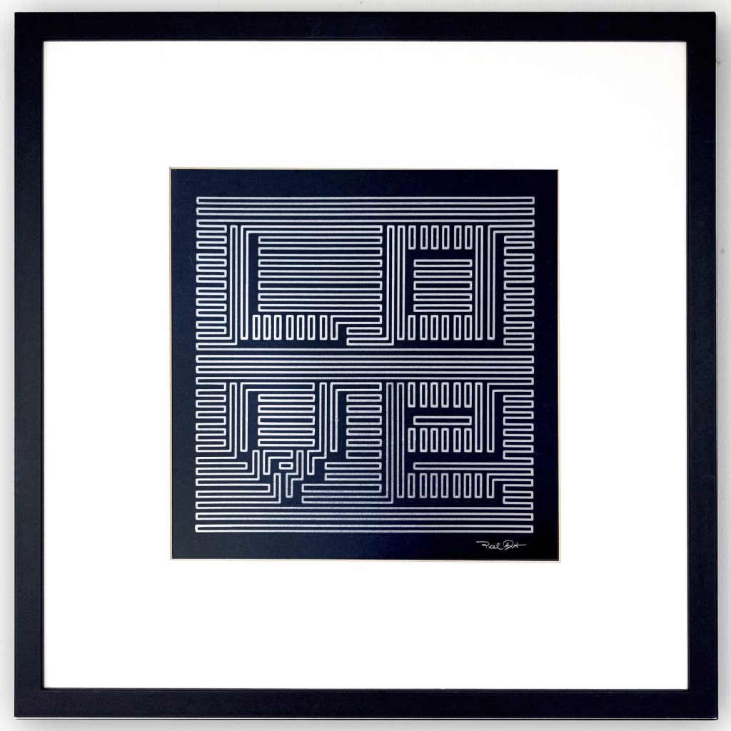 “I LOVE Plotter” · Kinetic & Pop Series · Rotulador plata sobre papel Fabriano negro · 50 × 50 cm (enmarcado) · 2026