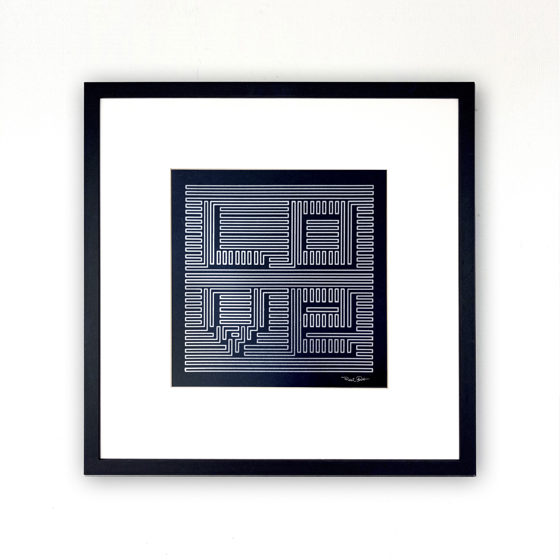 “I LOVE Plotter” · Kinetic & Pop Series · Rotulador plata sobre papel Fabriano negro · 50 × 50 cm (enmarcado) · 2026