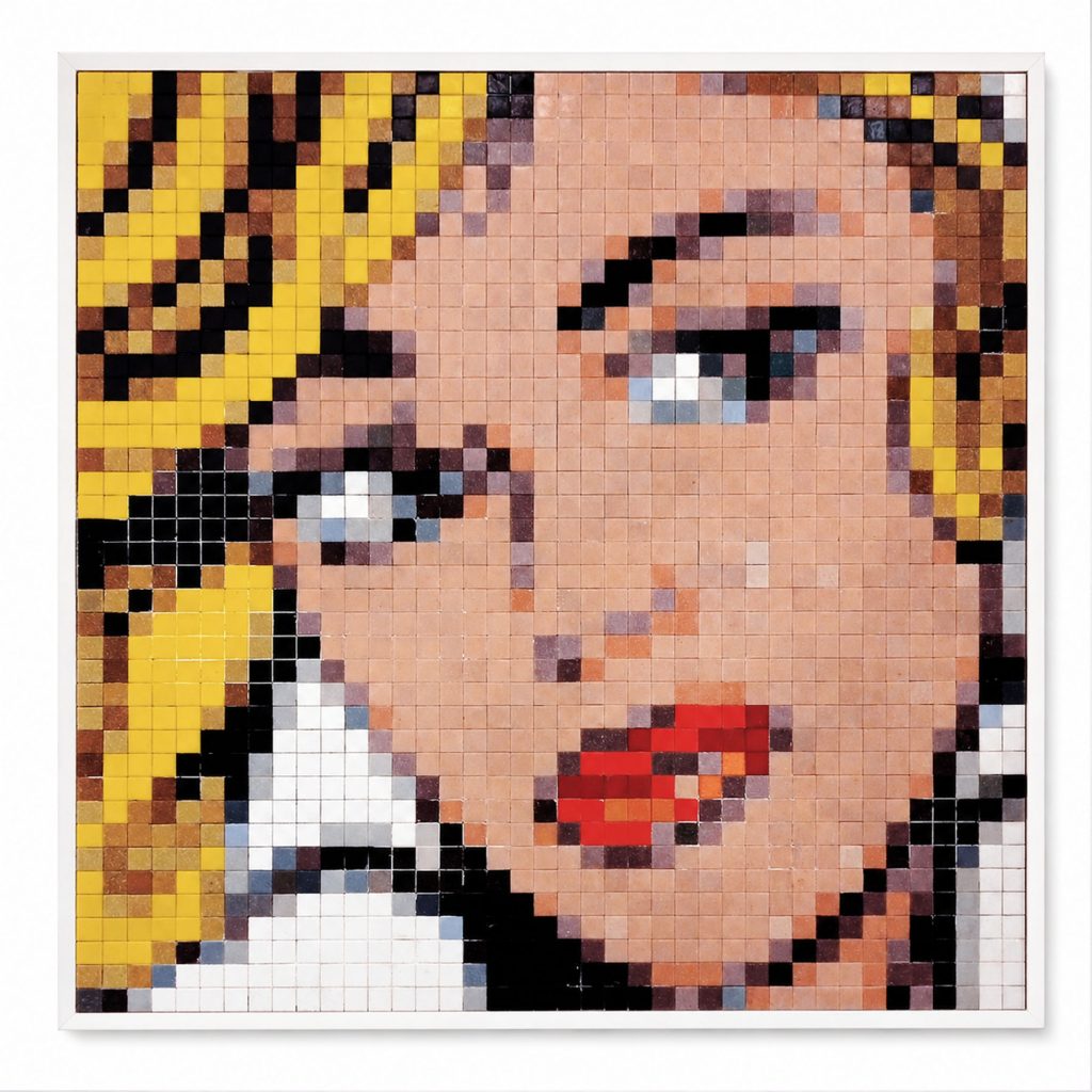 “Maybe Pixel Remix” · Mosaico Veneciano · Serie Pop Art & Street Art Mosaico de teselas vítreas · 80 × 80 cm · 2023