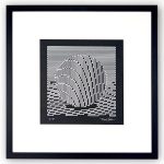 “Satélite Plotter” · Kinetic & Plotter Art · Abstract Series · Rotulador plata sobre papel Fabriano negro · 50 × 50 cm (enmarcado) · 2025