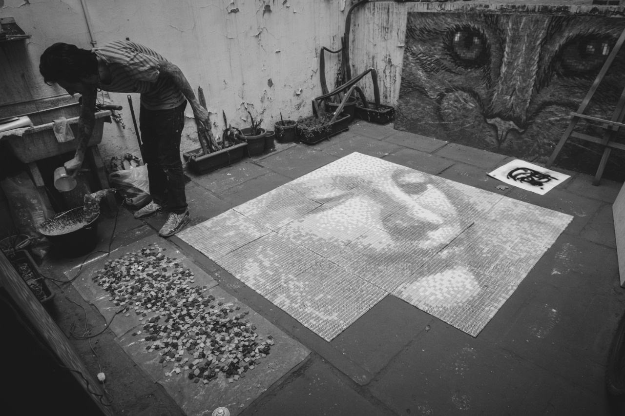 da vinci cabeza de mujer stretart mosaic pixelart 01